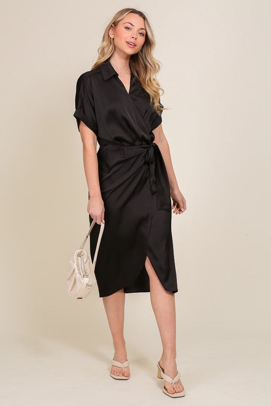 swvws Surplice Satin Wrap Dress