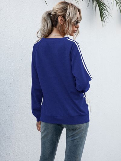 swvws Lace-Up Round Neck Long Sleeve Sweatshirt