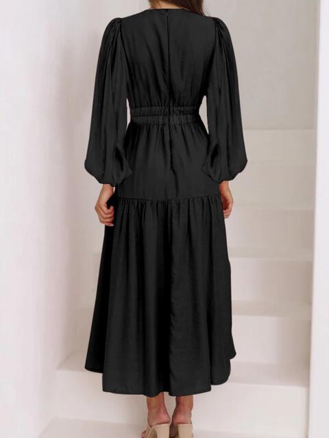 swvws Deep V-Neck Balloon Sleeve Plain Maxi Dress