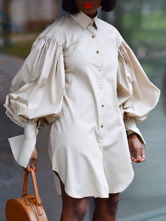 Sixsr Puff Sleeve Mini Shirt Dress