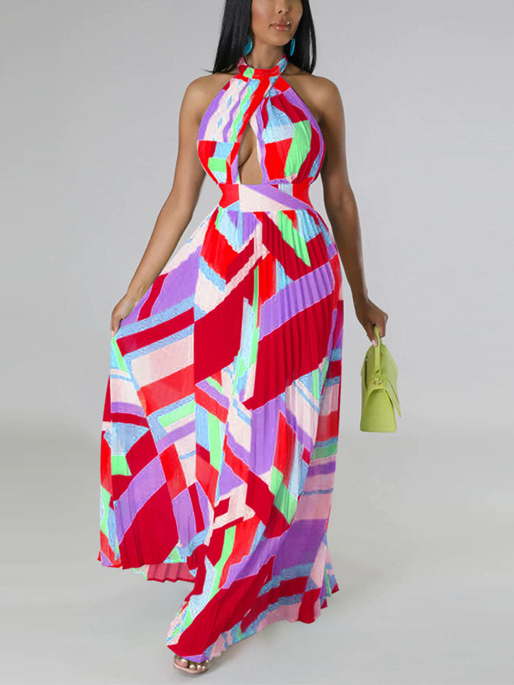 Sixsr Halter Pleated Maxi Dress