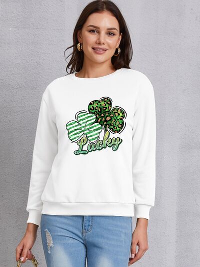 swvws Lucky Clover Round Neck Dropped Shoulder Sweatshirt