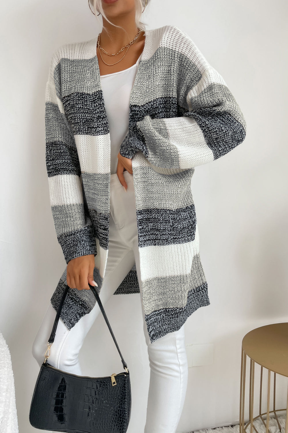 swvws Striped Long Sleeve Duster Cardigan