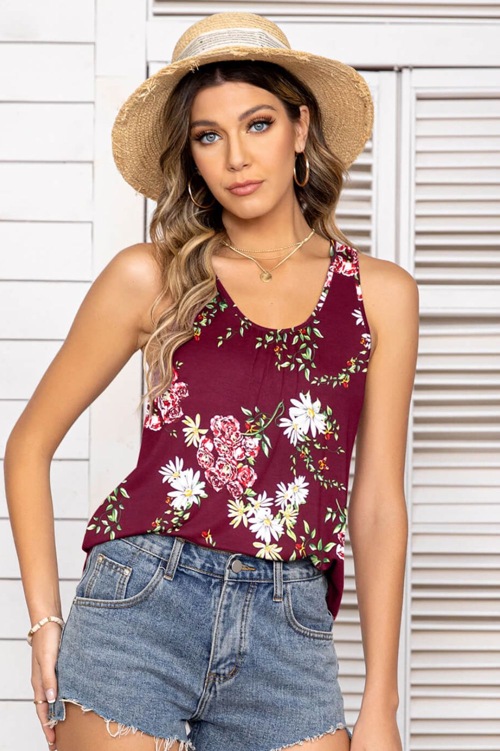 swvws Floral Scoop Neck Tank Top