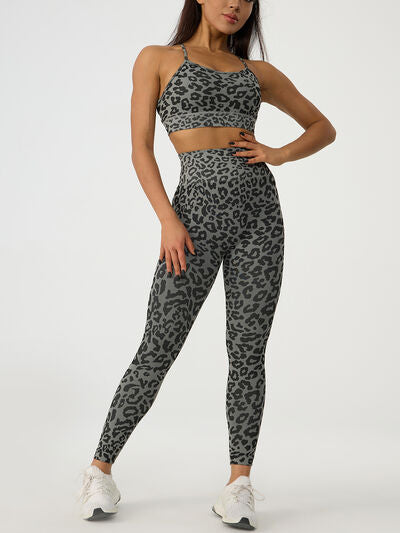 swvws Leopard Crisscross Top and Leggings Active Set