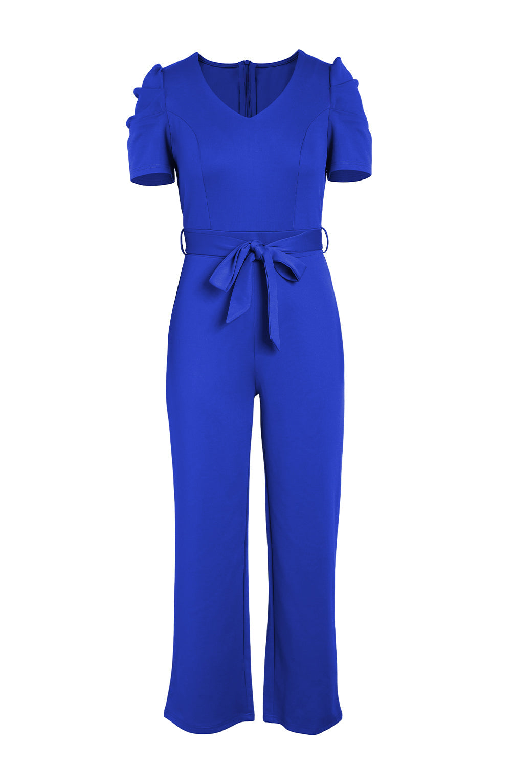 swvws Belted Puff Sleeve V-Neck Jumpsuit