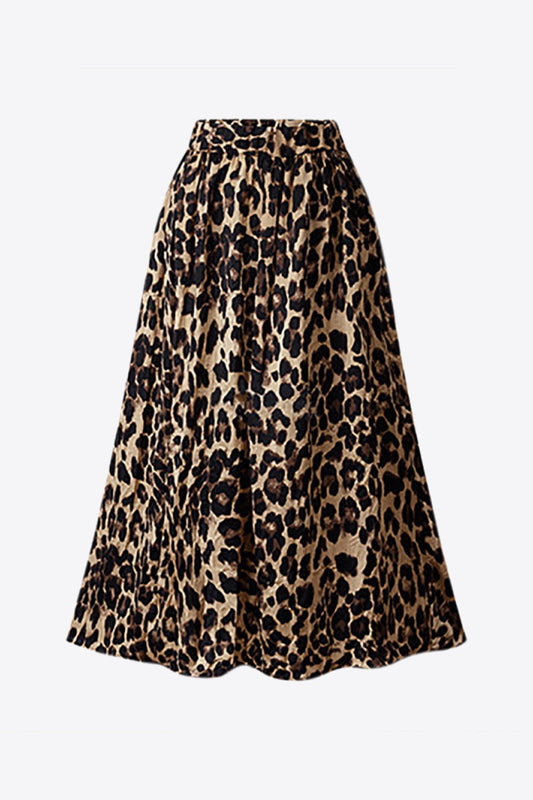 themeisles Plus Size Leopard Print Midi Skirt