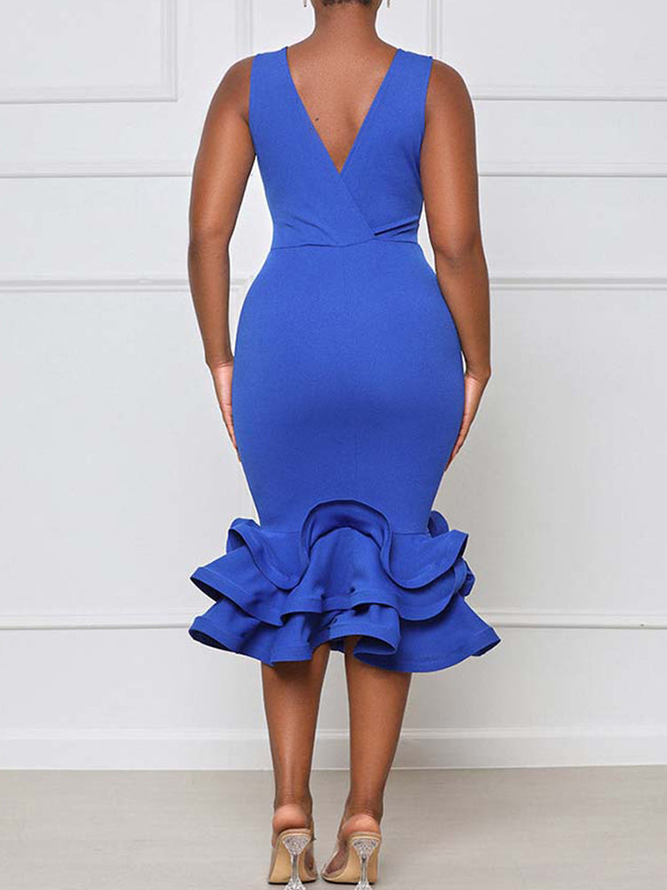 Sixsr Ruffled Trim Bodycon Midi Dress