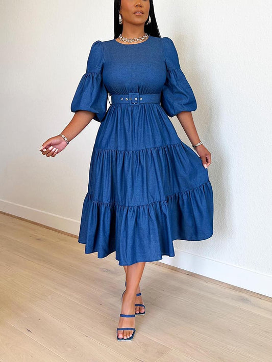 Sixsr Ruffle Denim Dress