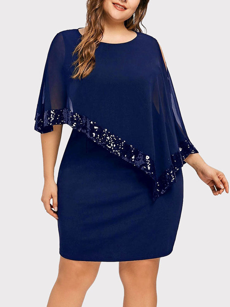 Sixsr Cold Shoulder Overlay Sequins Dress