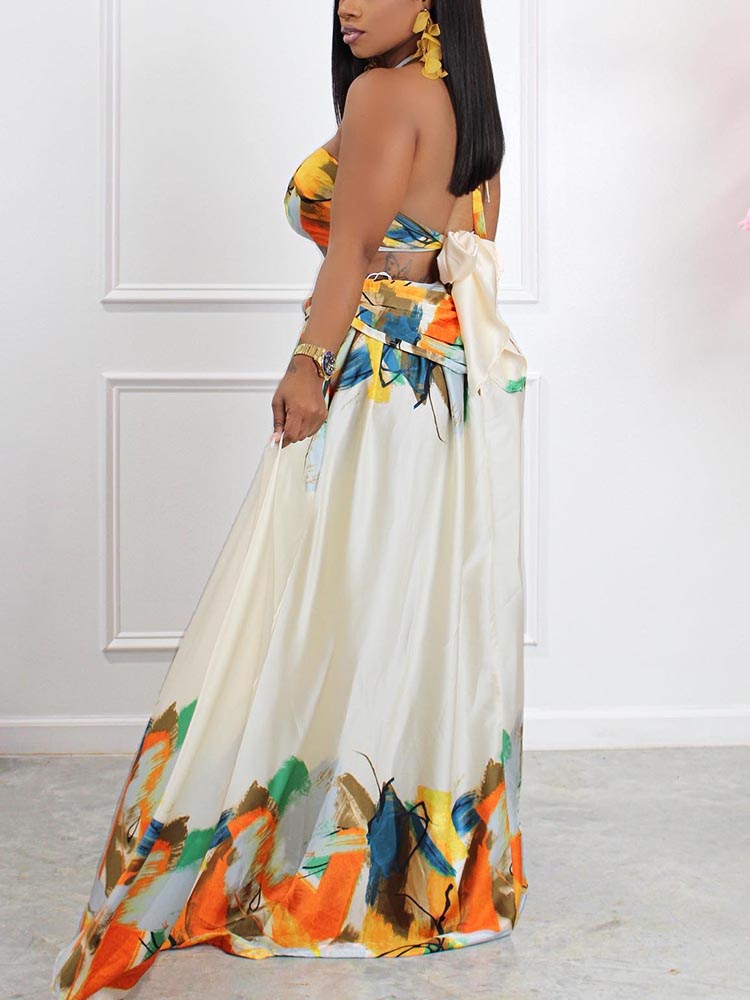 Sixsr Print Halter Cut-out Maxi Dress