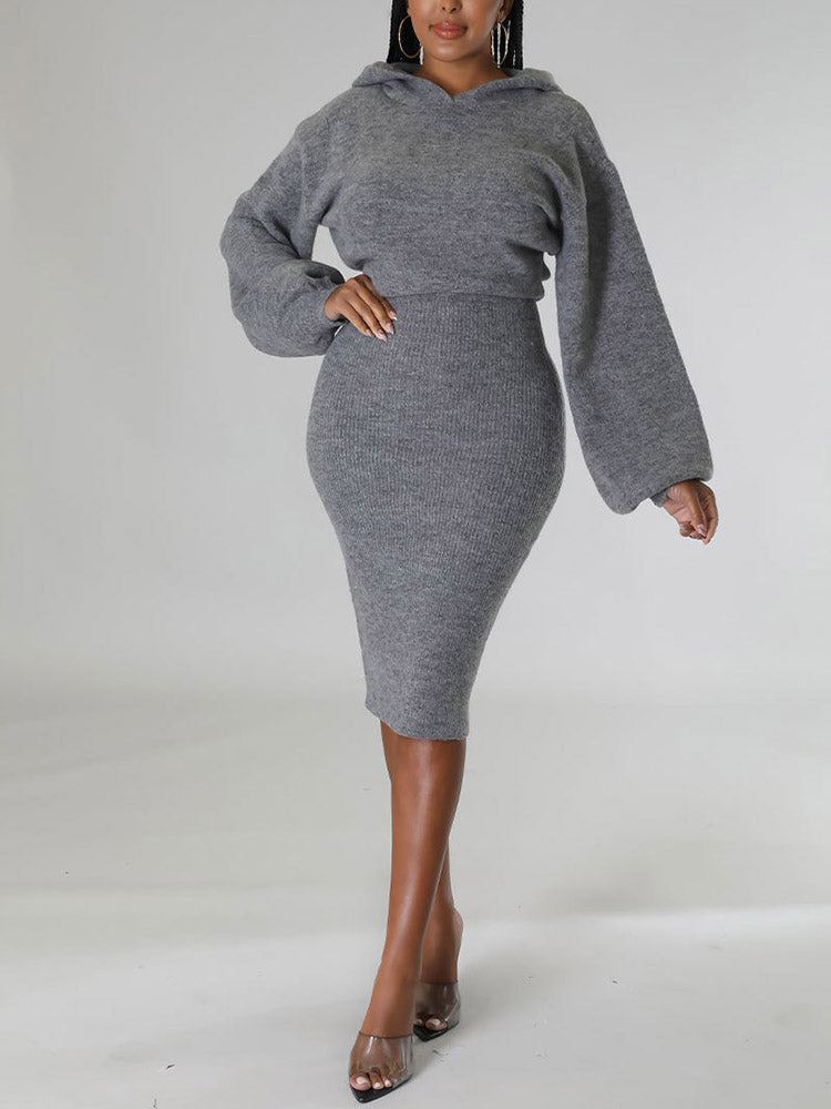 Sixsr Knit Pullover Hoodie Dress