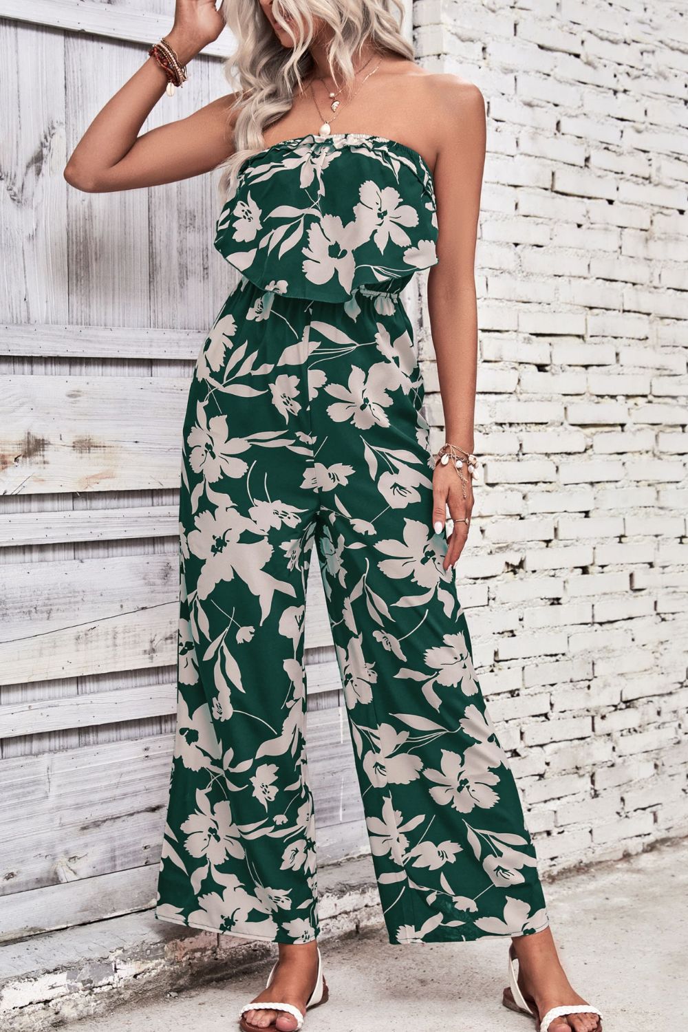 swvws Floral Strapless Wide Leg Jumpsuit