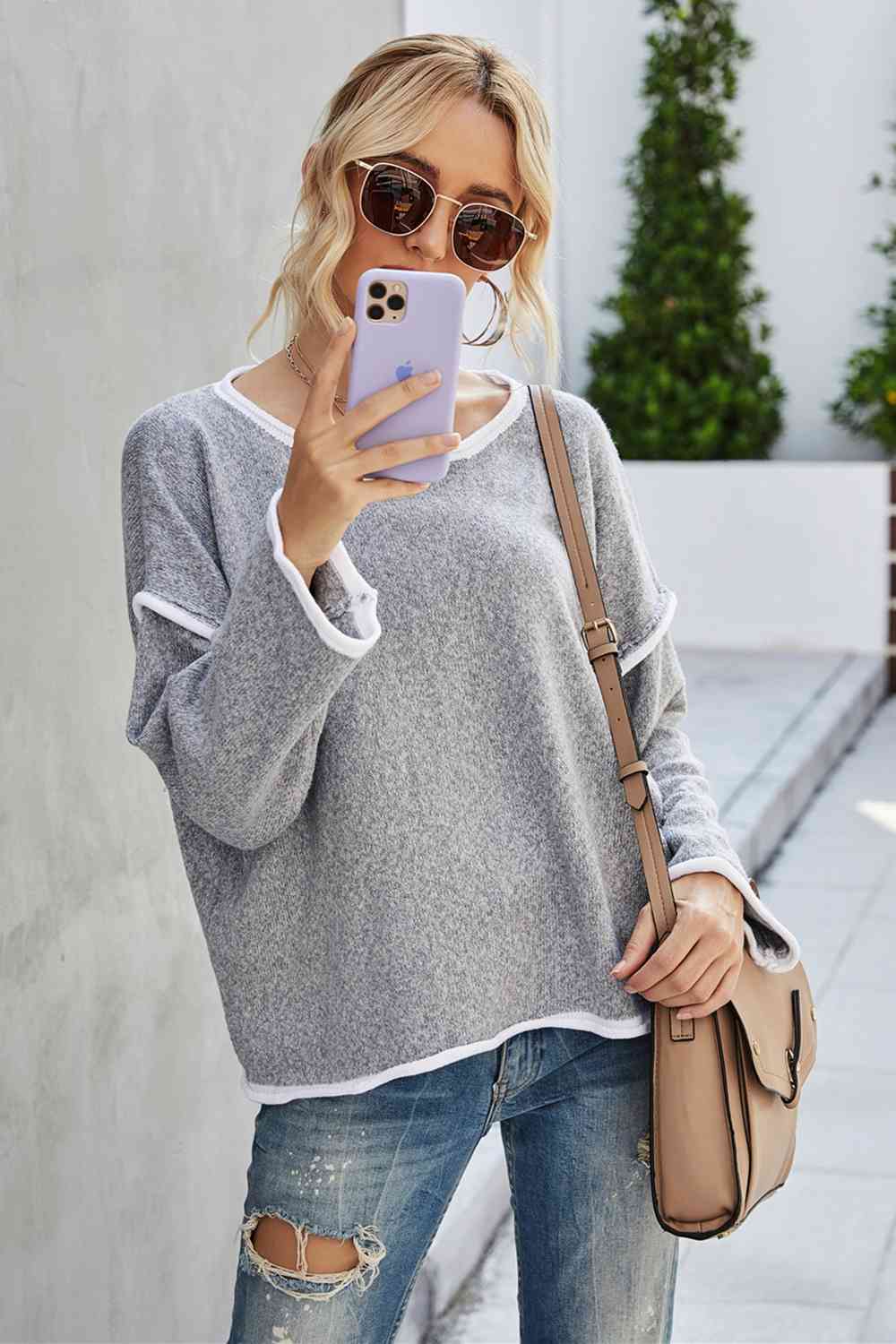 swvws Round Neck Dropped Shoulder Sweater