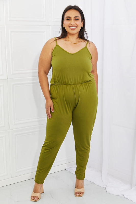 swvws Capella Comfy Casual Full Size Solid Elastic Waistband Jumpsuit in Chartreuse