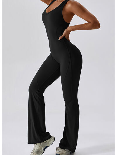 swvws Cutout Wide Strap Bootcut Active Jumpsuit