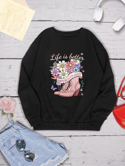 swvws Graphic Round Neck Long Sleeve Sweatshirt