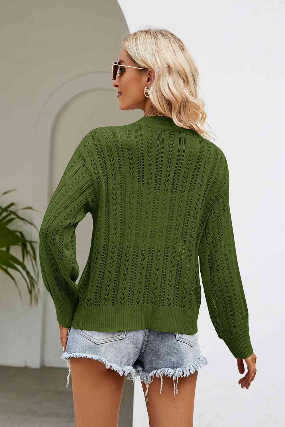 swvws Openwork Button Front V-Neck Cardigan