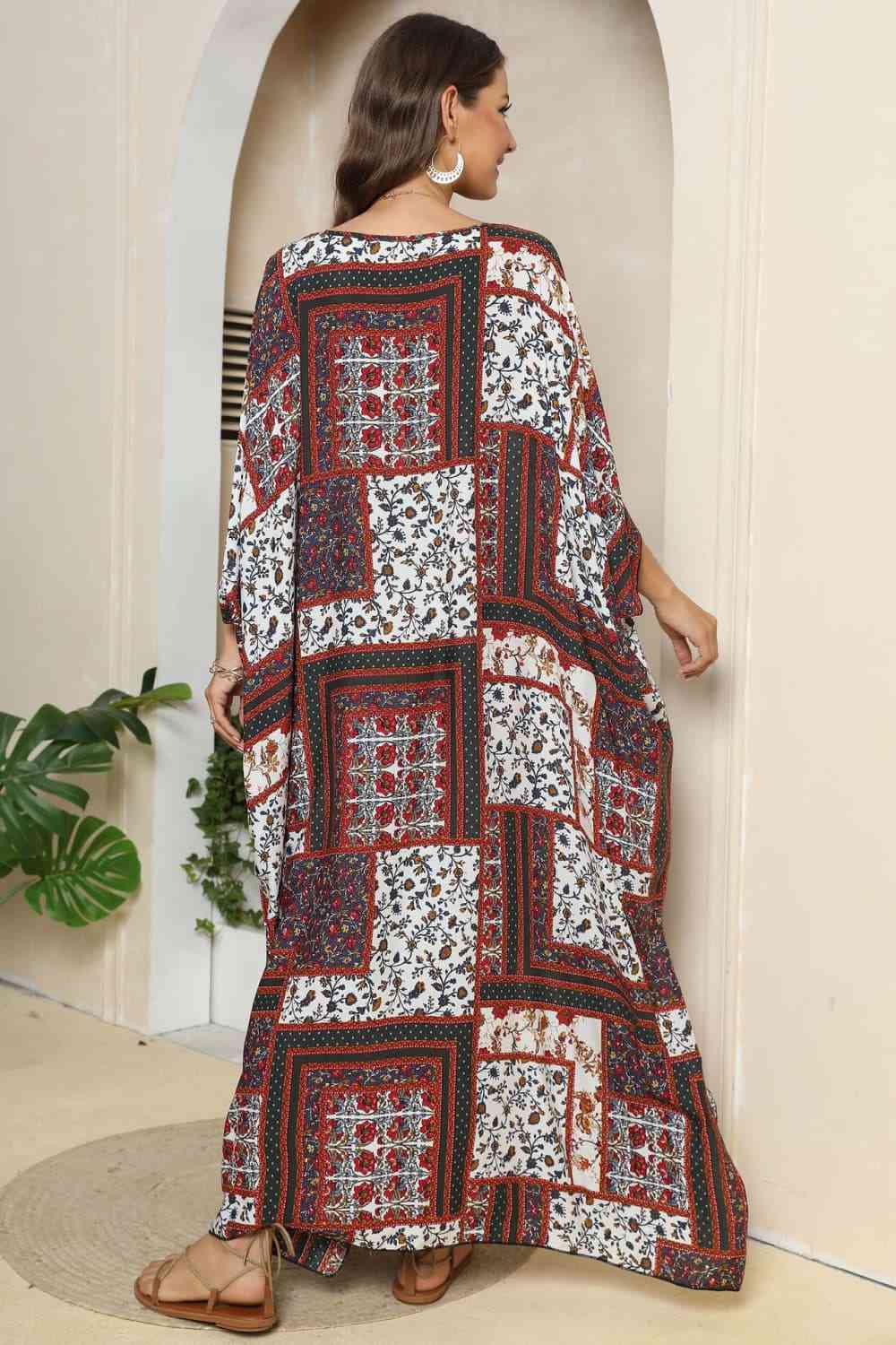 swvws Printed V-Neck Split Maxi Dress