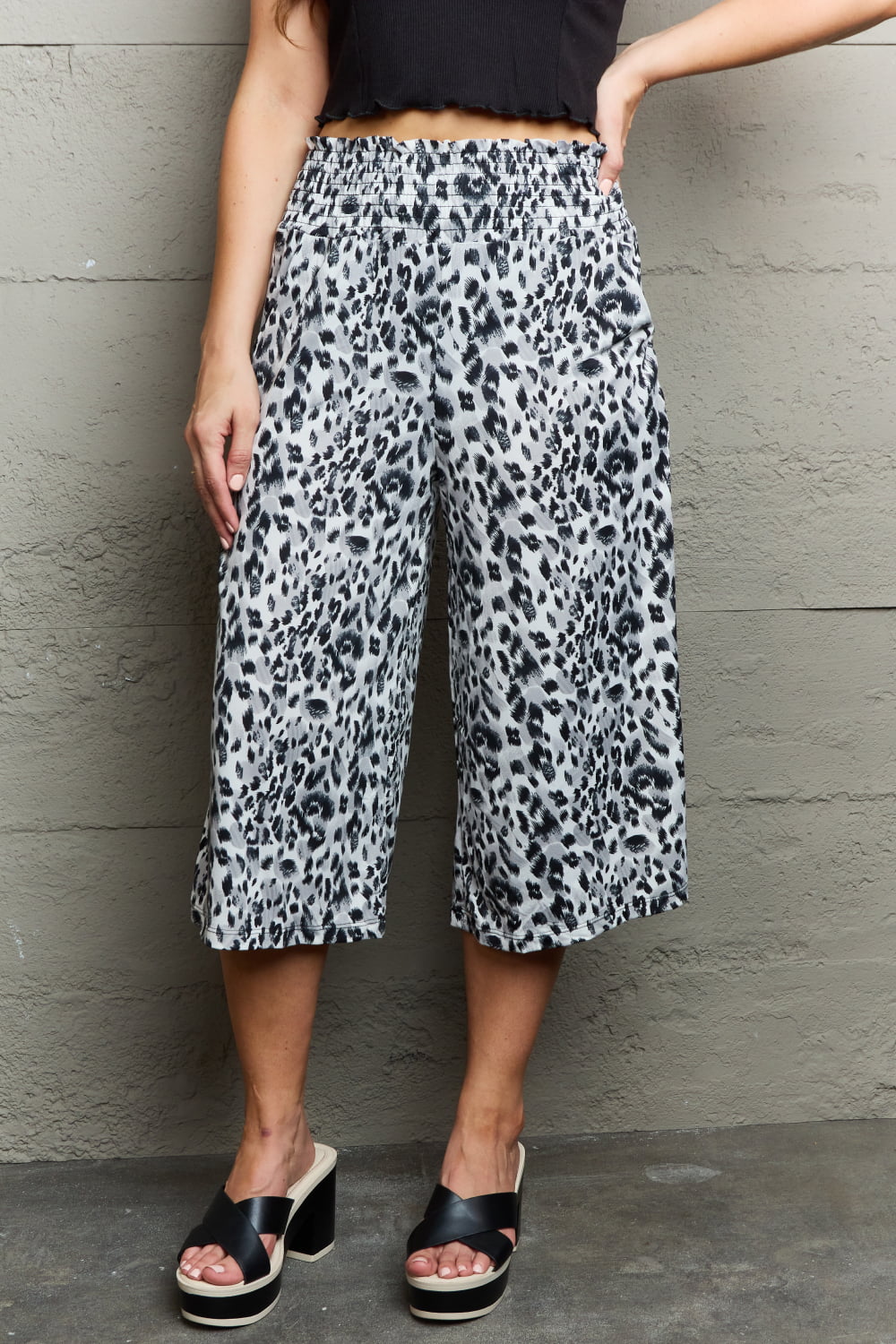 swvws Ninexis Leopard High Waist Flowy Wide Leg Pants with Pockets