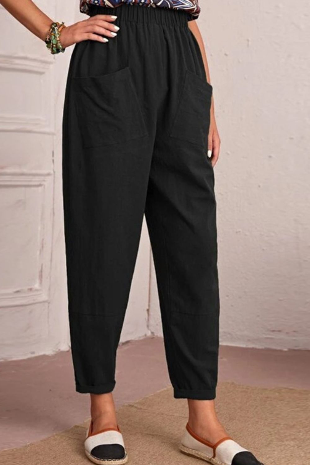 swvws Elastic Waist Pocket Tapered Pants