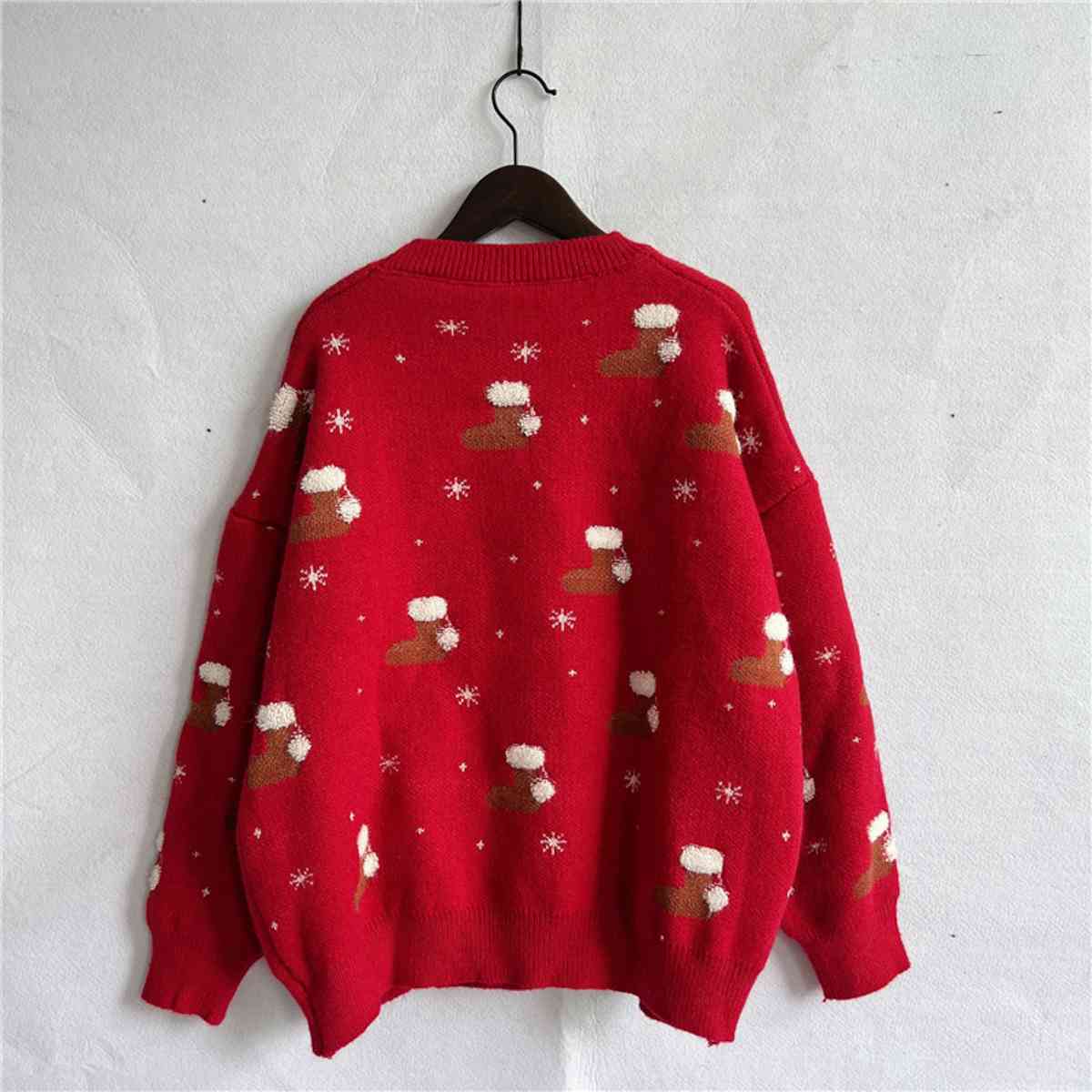 swvws Printed Round Neck Drop Shoulder Sweater