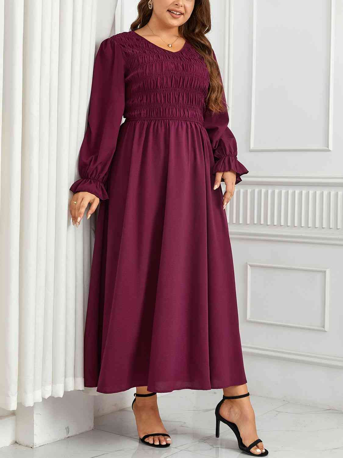 swvws Plus Size Flounce Sleeve Smocked Maxi Dress