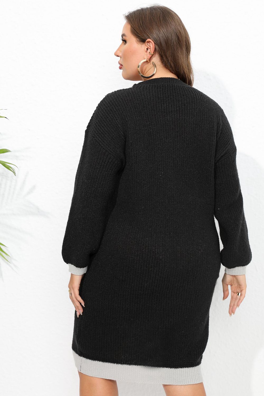 swvws Plus Size Long Sleeve Sweater Dress