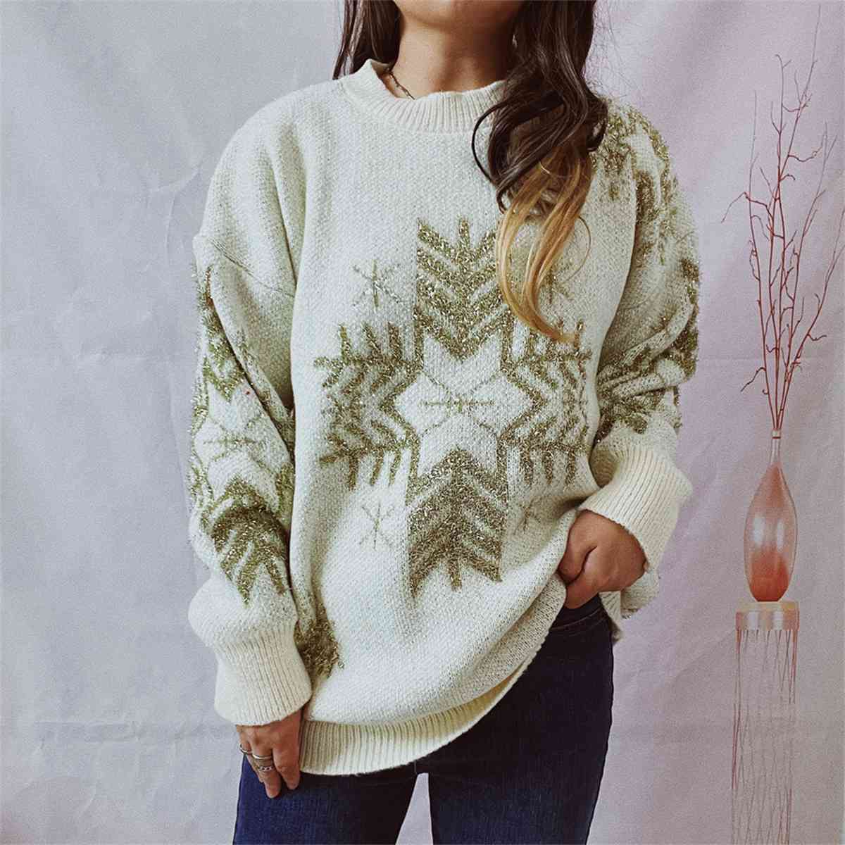 swvws Snowflake Pattern Long Sleeve Sweater