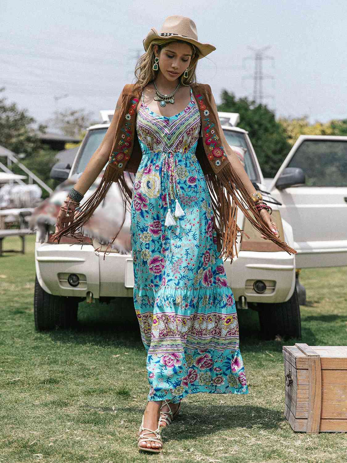 swvws Printed Scoop Neck Sleeveless Maxi Dress