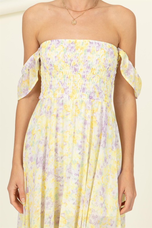 swvws Pastel Florals Smocked Midi Dress