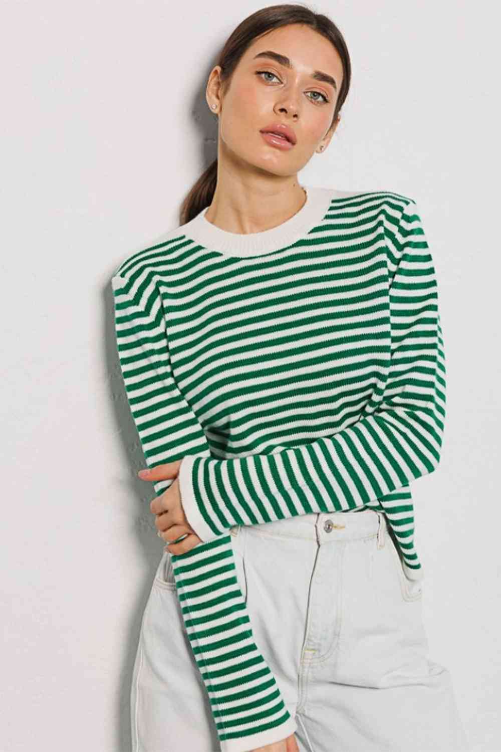 swvws Striped Round Neck Long Sleeve Sweater