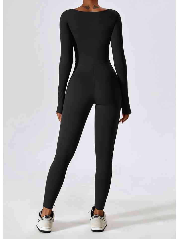 swvws Square Neck Long Sleeve Sports Jumpsuit