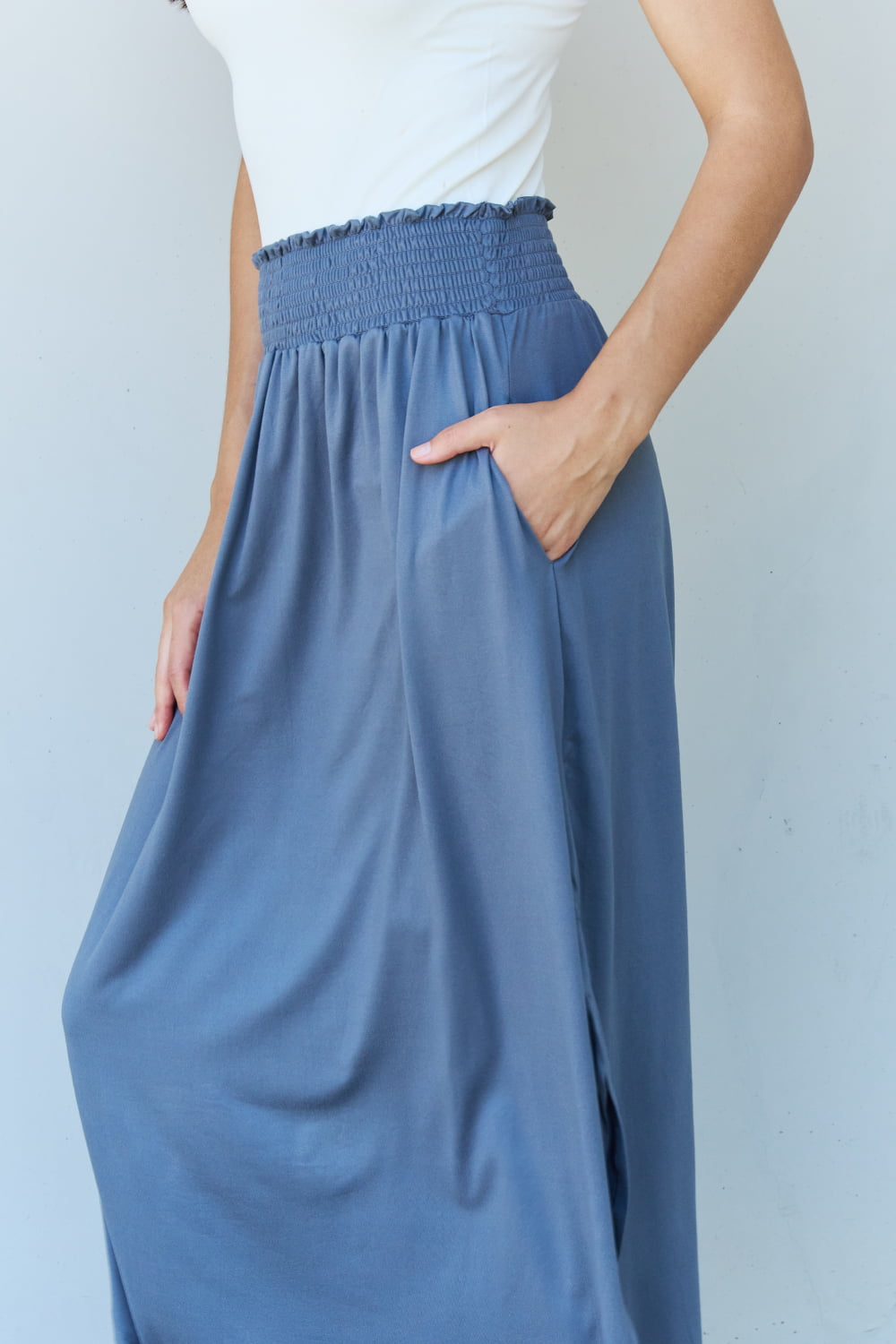 themeisles Doublju Comfort Princess Full Size High Waist Scoop Hem Maxi Skirt in Dusty Blue