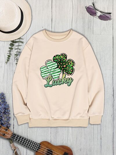 swvws Lucky Clover Round Neck Dropped Shoulder Sweatshirt