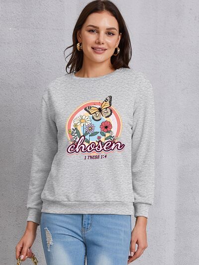 swvws Butterfly Round Neck Dropped Shoulder Sweatshirt