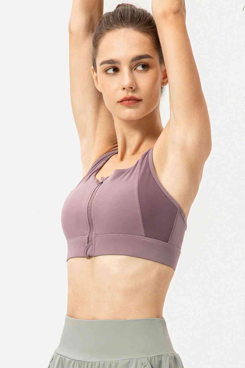 swvws Zip-Up Round Neck Sports Bra