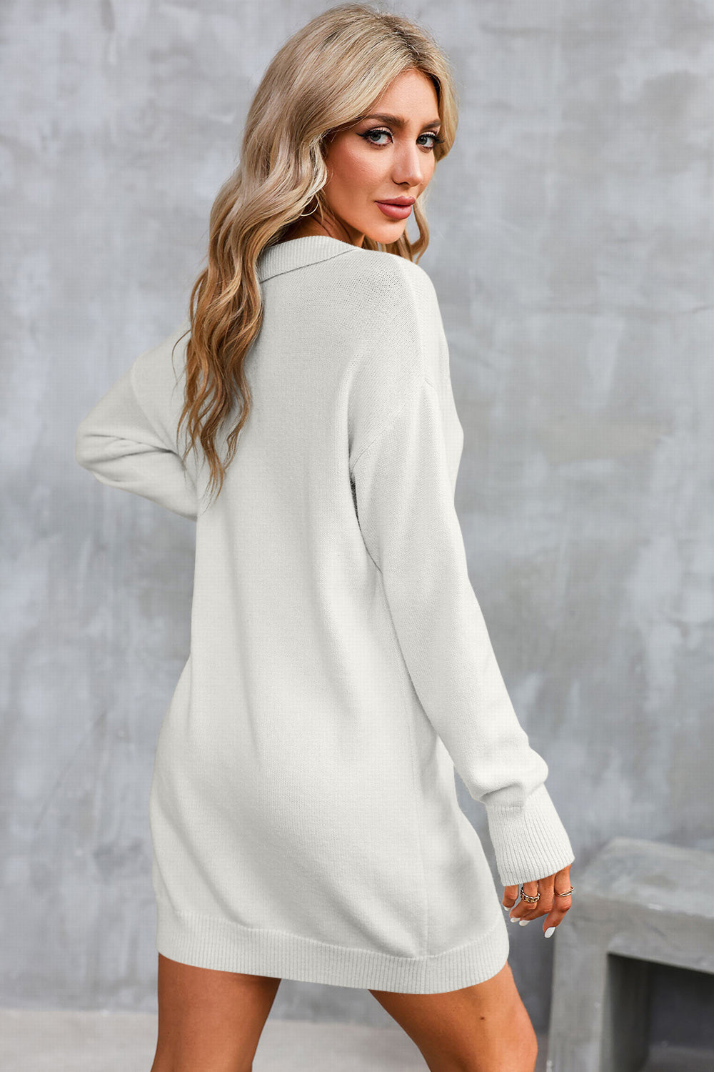 swvws Buttoned Long Sleeve Sweater Dress