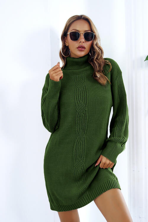 swvws Openwork Turtleneck Long Sleeve Sweater Dress