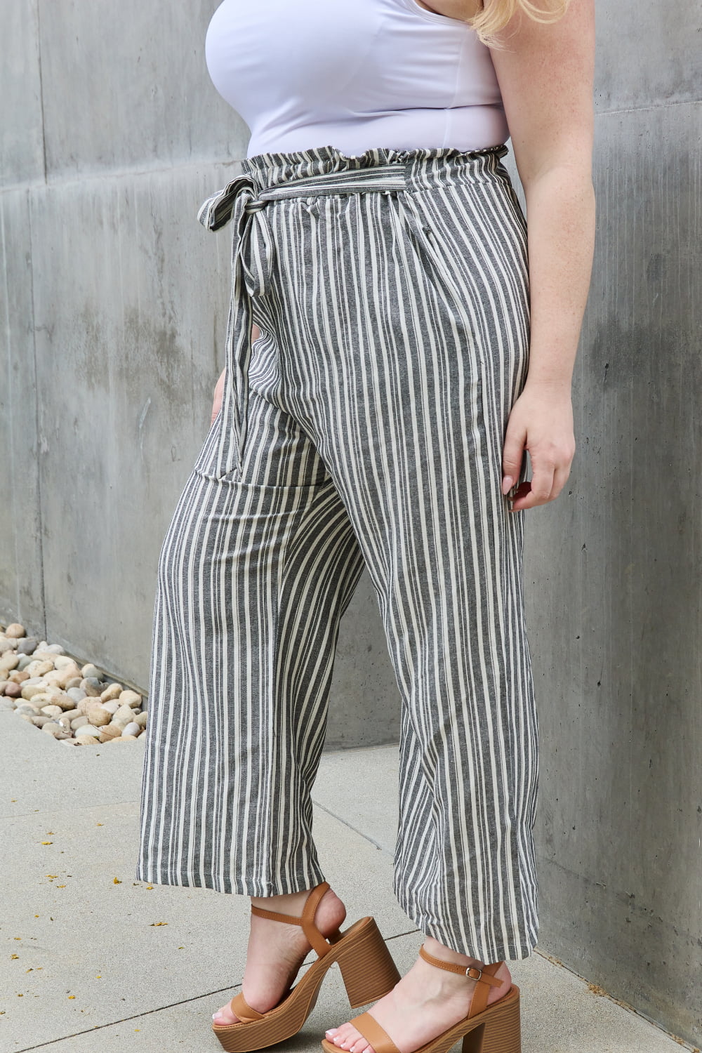 swvws Heimish Find Your Path Full Size Paperbag Waist Striped Culotte Pants