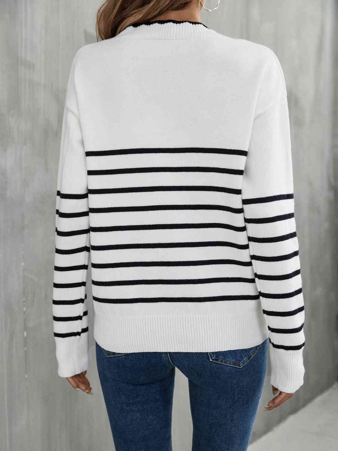 swvws Striped V-Neck Drop Shoulder Sweater