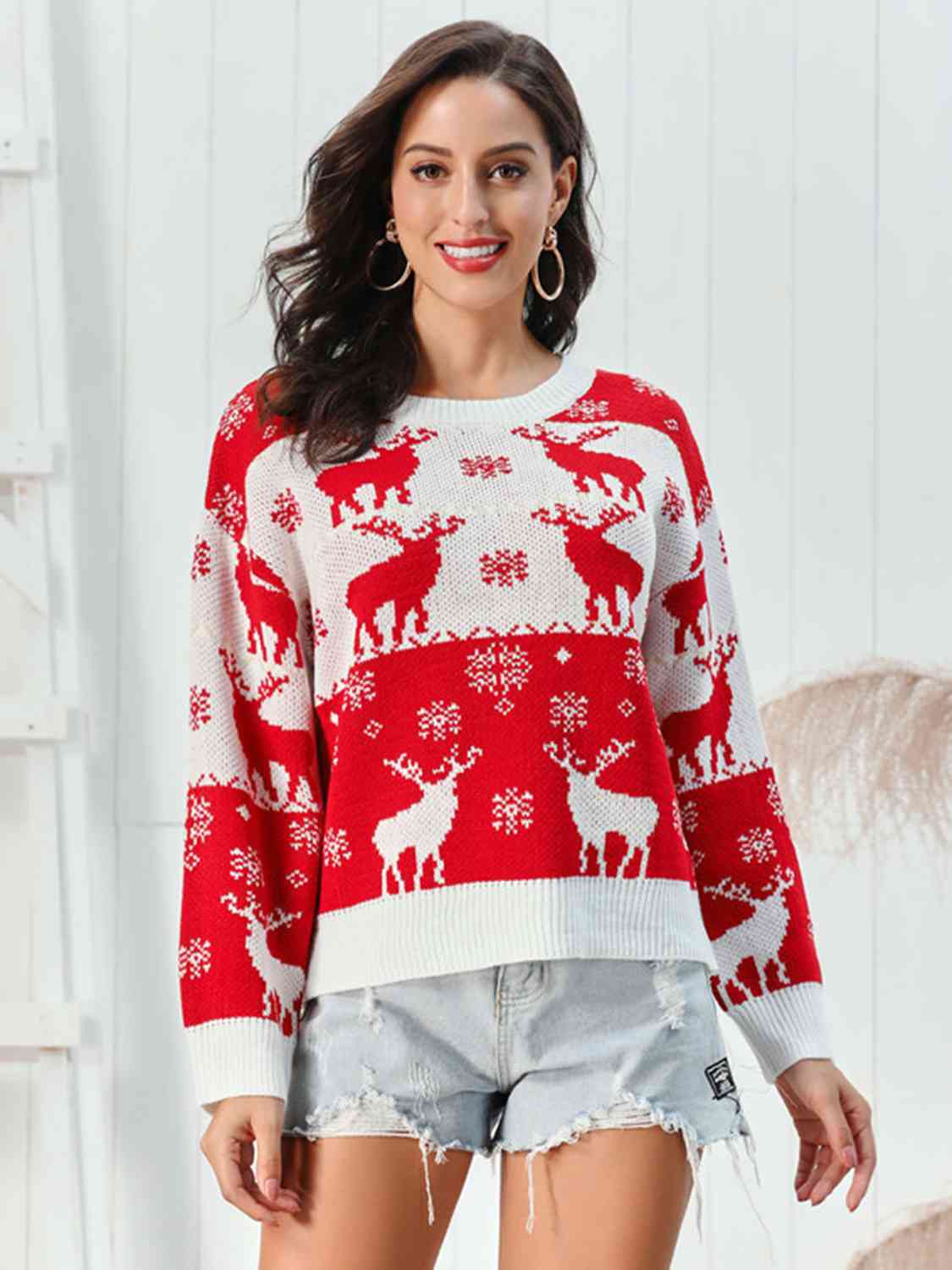 swvws Reindeer Round Neck Sweater