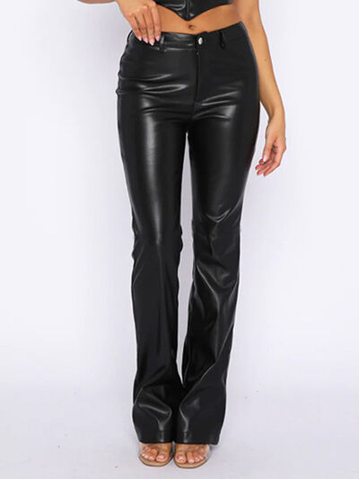 swvws PU Leather High Waist Straight Pants