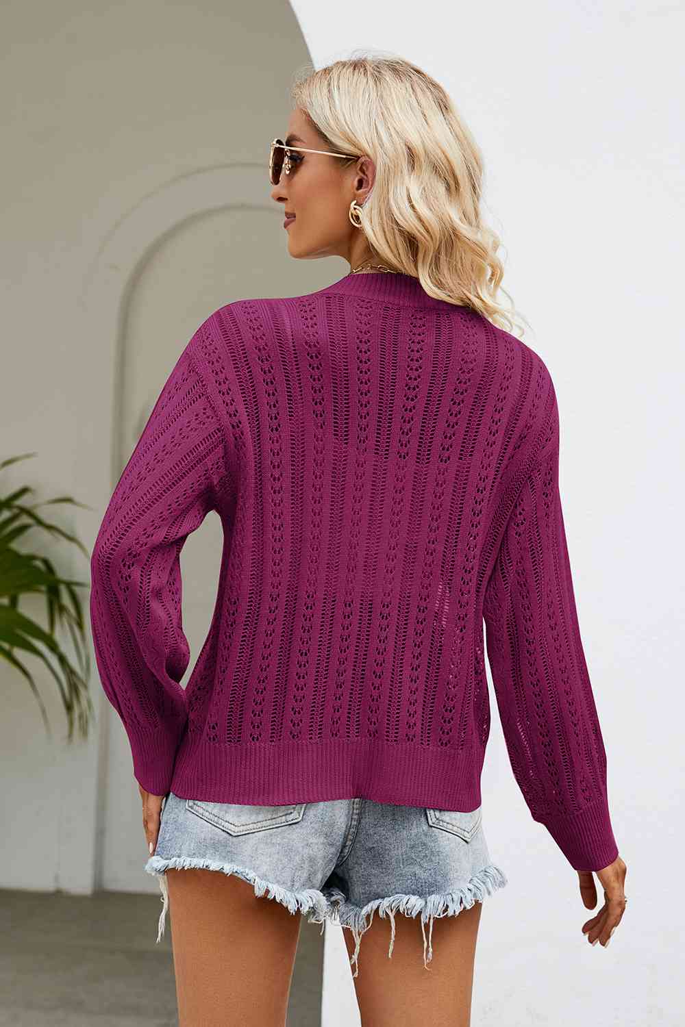 swvws Openwork Button Front V-Neck Cardigan