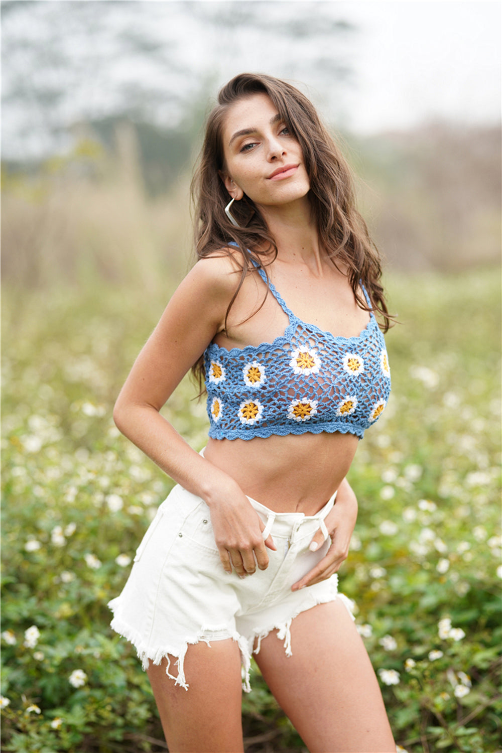 swvws Floral Crochet Cropped Cami