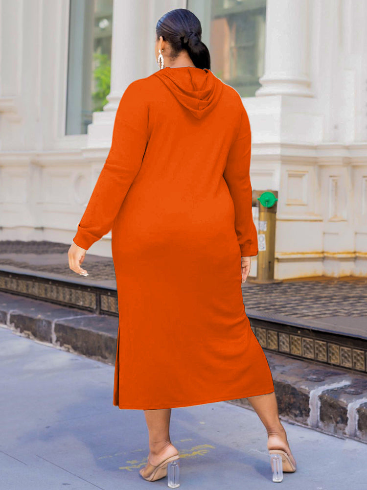 Sixsr Solid Color Hoodie Long Dress