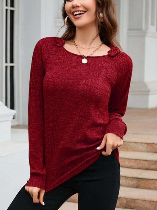 swvws Texture Round Neck Long Sleeve Knit Top