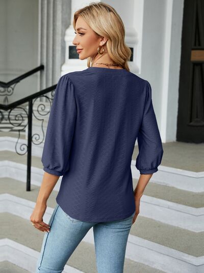 swvws Textured Notched Three-Quarter Sleeve Blouse