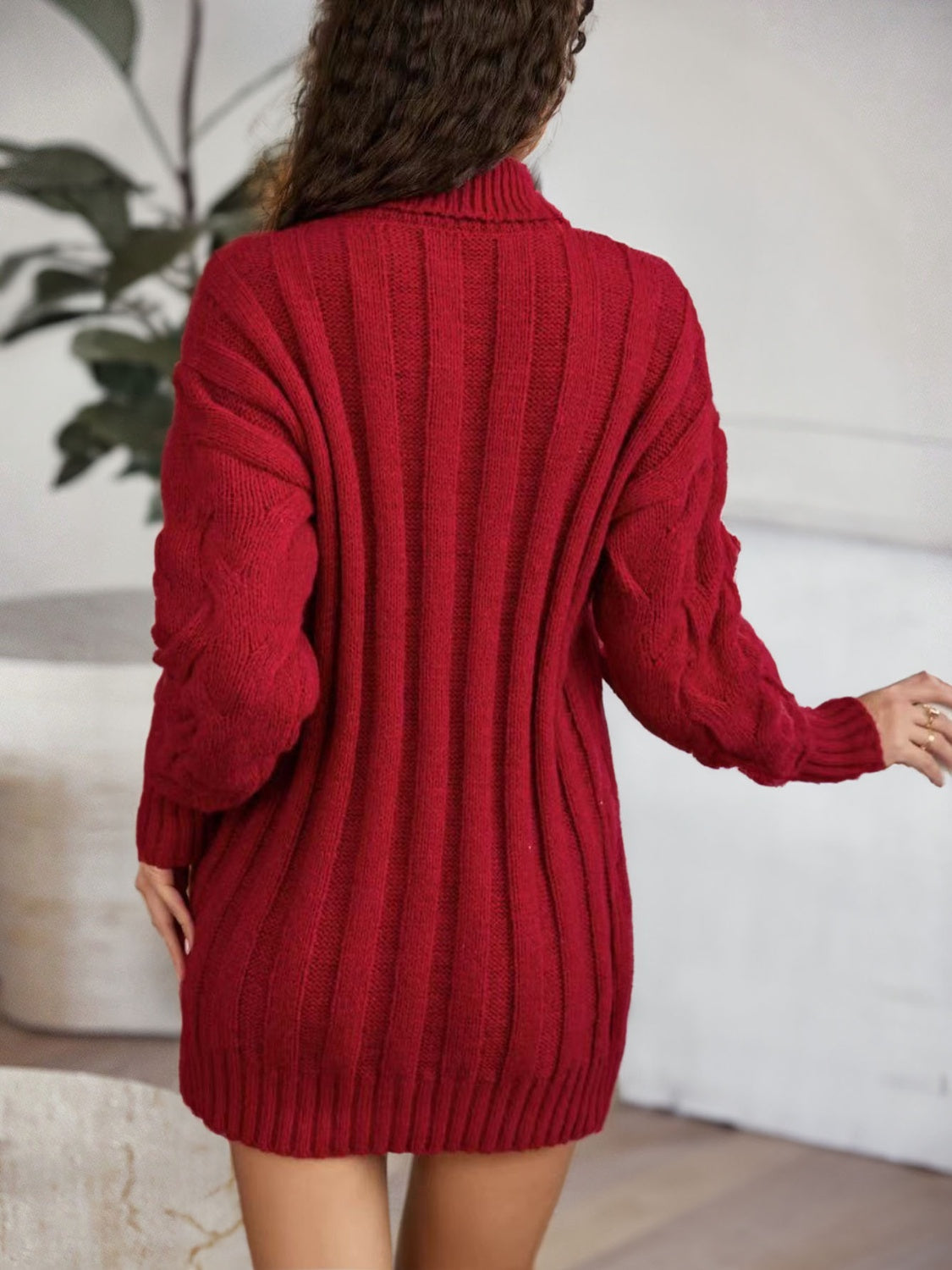 swvws Cable-Knit Turtleneck Sweater Dress