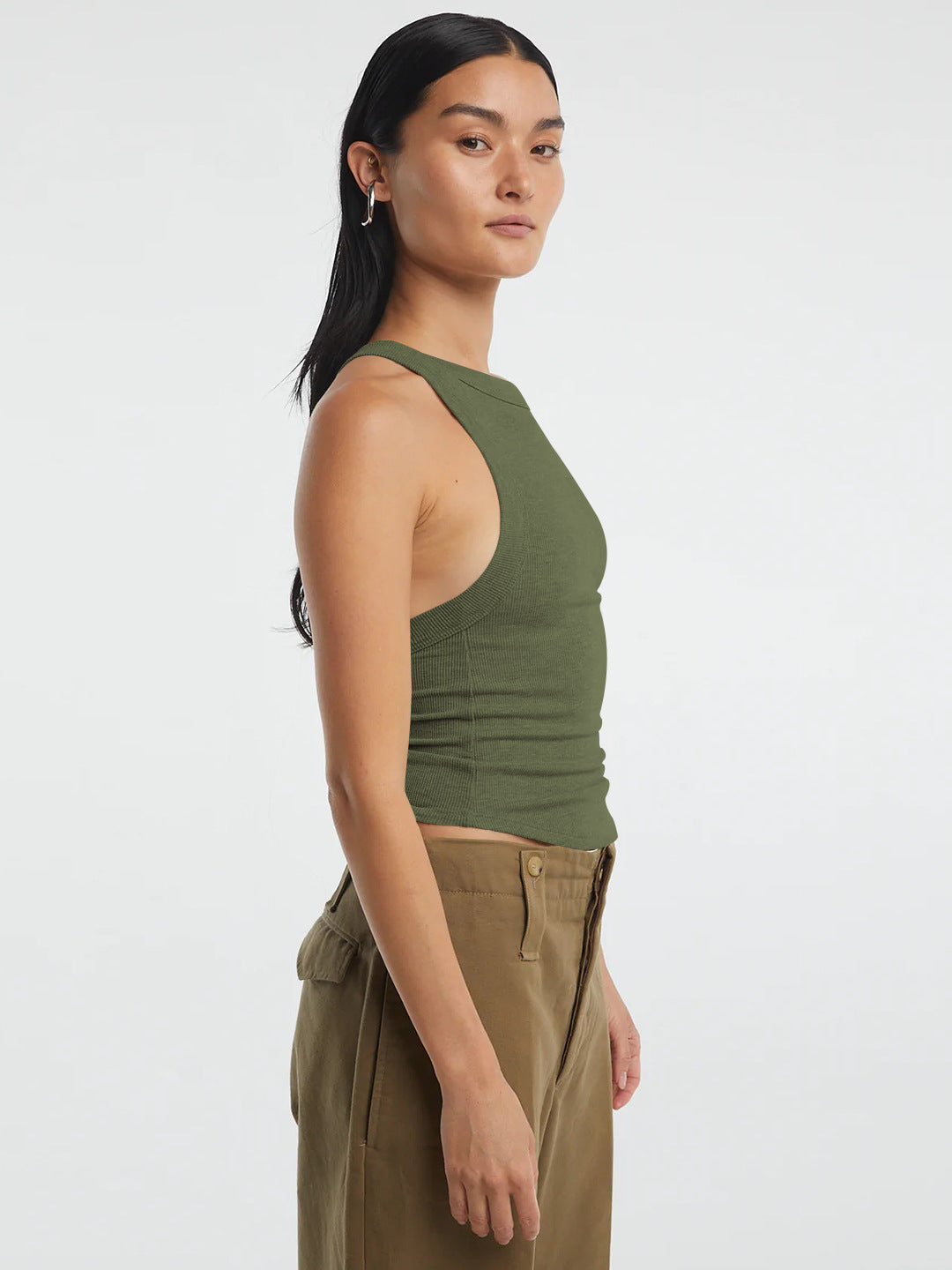 swvws Halter Neck Ribbed Cropped Top